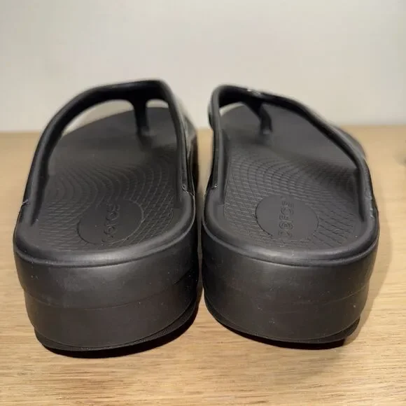 OOFOS OOmega OOlala Women 11 Platform Sandals Black Flip Flops Thong Recovery